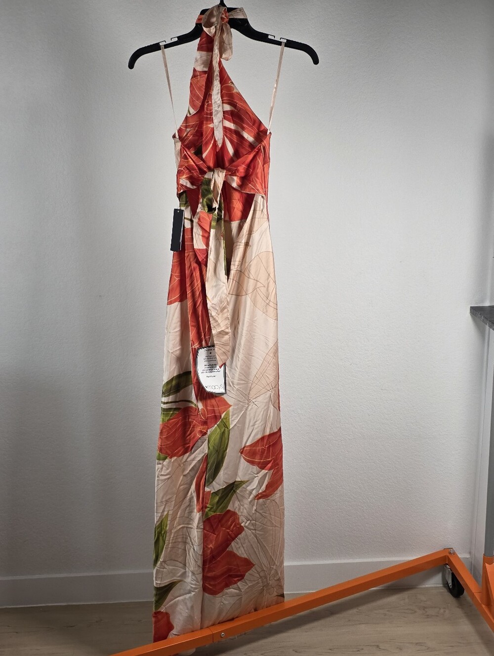 Seni & Cade NWT Floral Halter Maxi Dress Peach Red Green Size XL Events - Picture 10 of 12